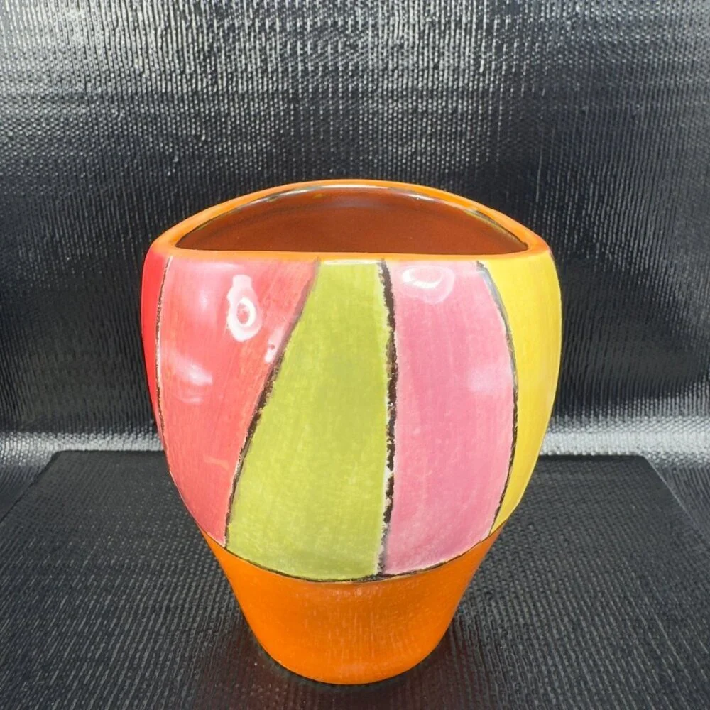 Pier 1 Wavy Stripe Pattern Coffee Mug Cup Set 2 Mugs Cups Oval Multicolored Mugs